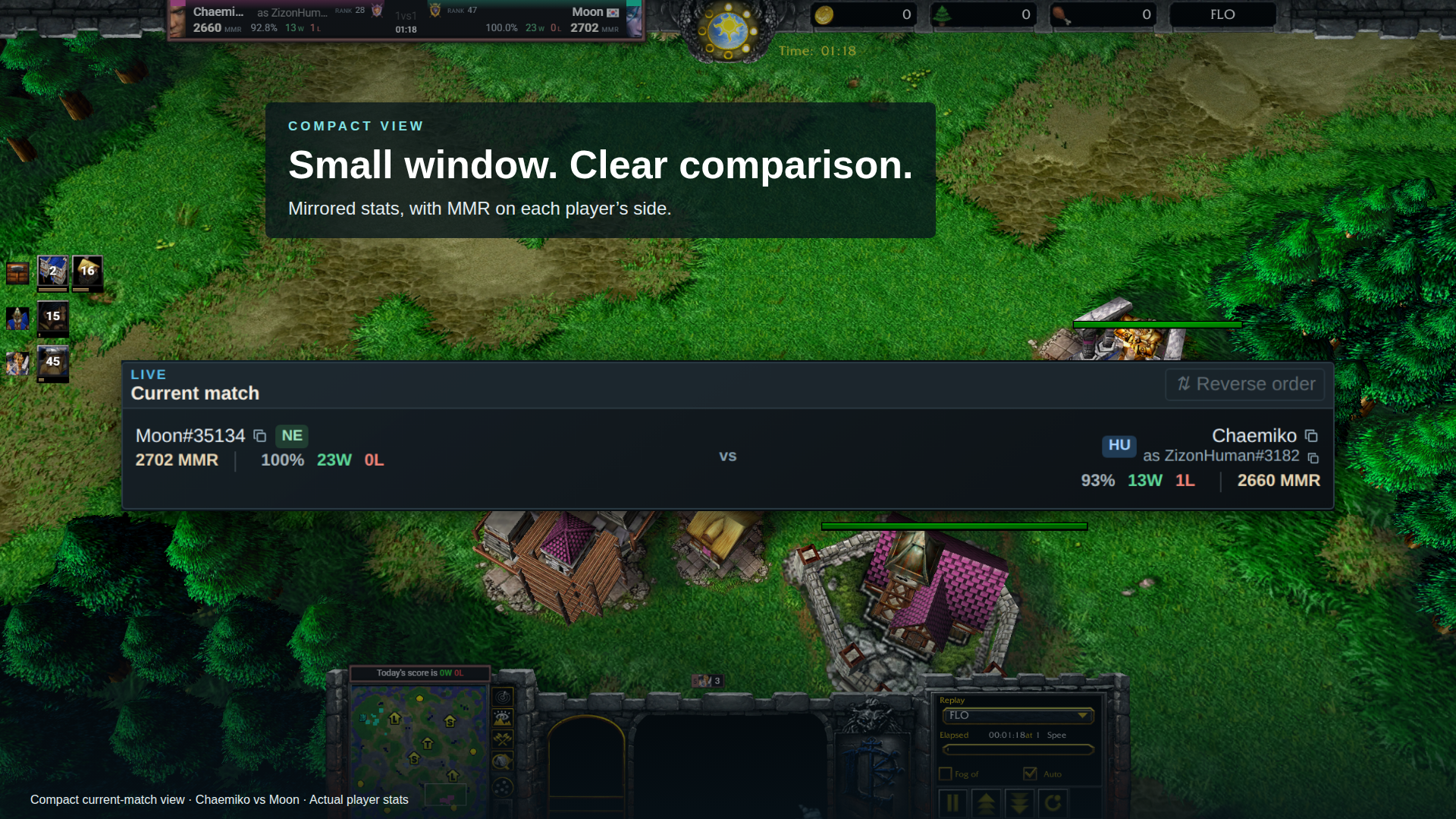 Compact Match Vision view with the new mirrored statistics layout and player MMR