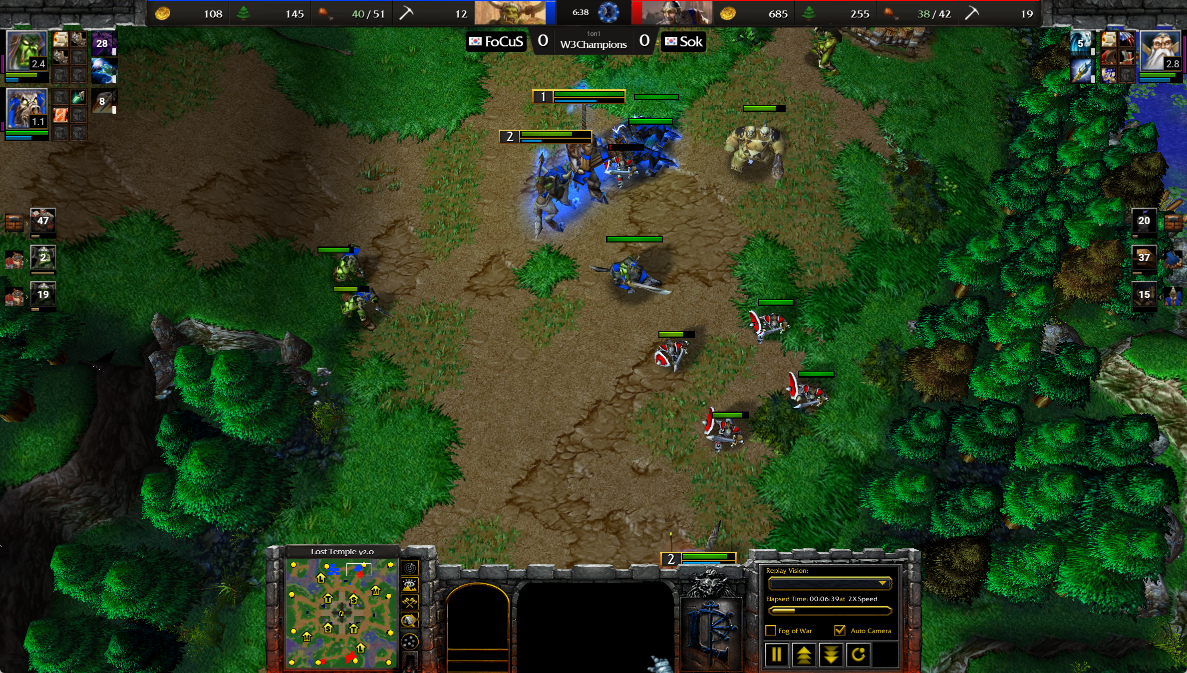 Match Vision hero health and mana bars over a real Warcraft III replay